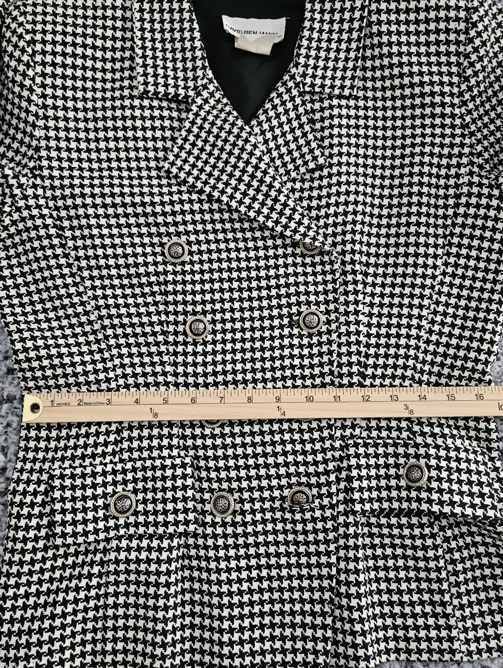 Vintage David Benjamin Houndstooth Blazer 12 L Large Double Breasted Academia - Picture 13 of 16